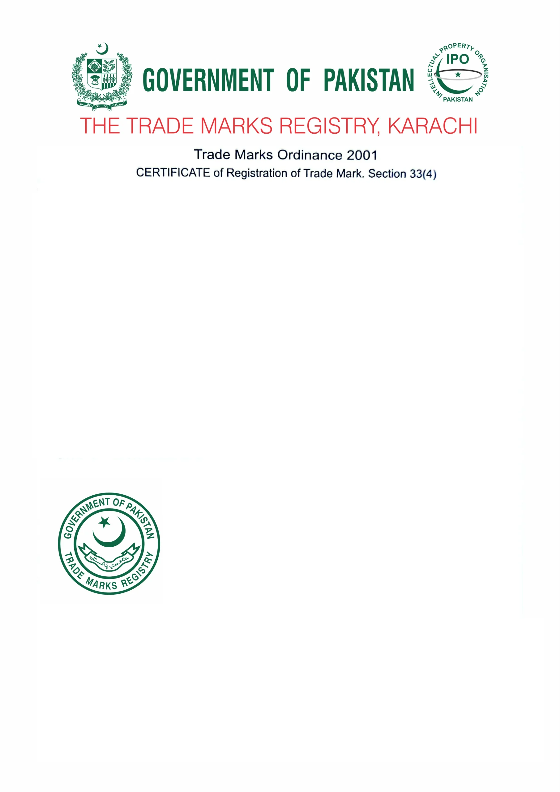 Trademark Final Registration Certificate